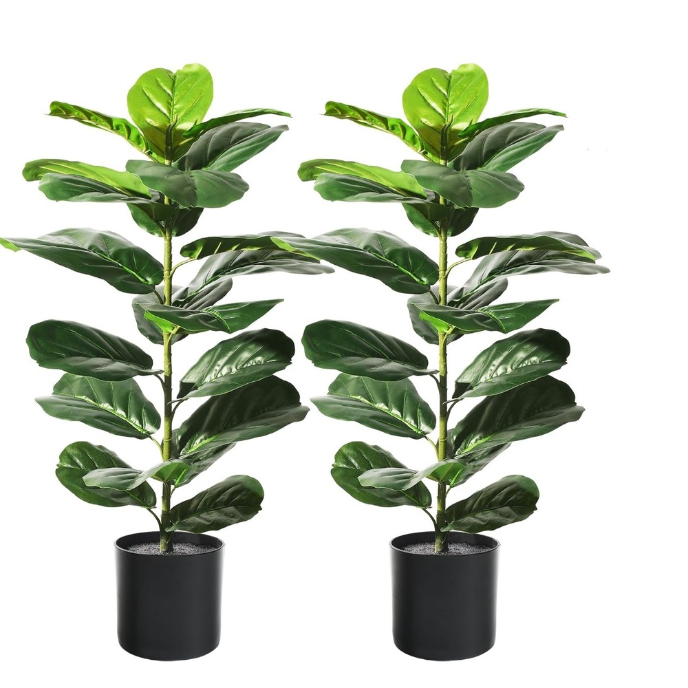 Suntee 2 Pack Artificial Fiddle Leaf Fig Tree, 30" Ficus Lyrata Fake Plants Pots